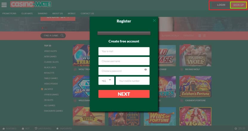 Casino Mate Sign Up